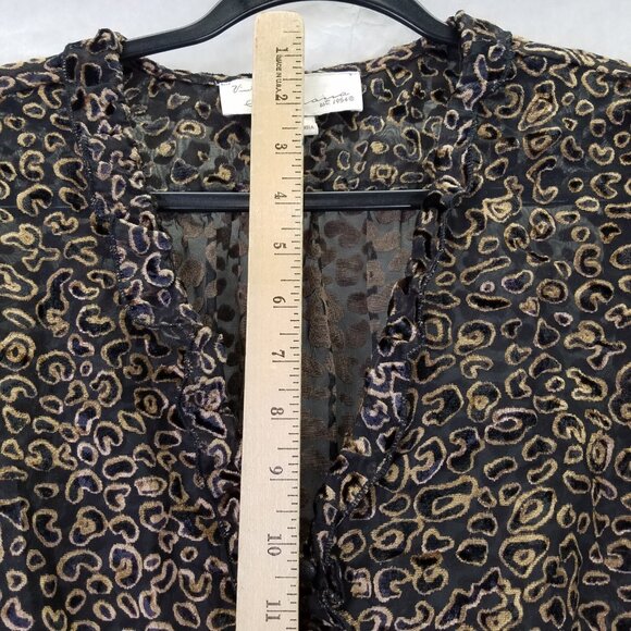 Vintage Havana Ruffle Blouse Women's M Velvet Burnout Sheer Leopard Smocked Back - Picture 16 of 16